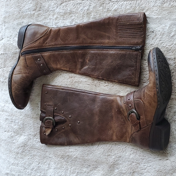 Born Thick Distressed Leather Knee High Riding Boots Calf Stretchers Size 7 / 38 - Picture 5 of 8
